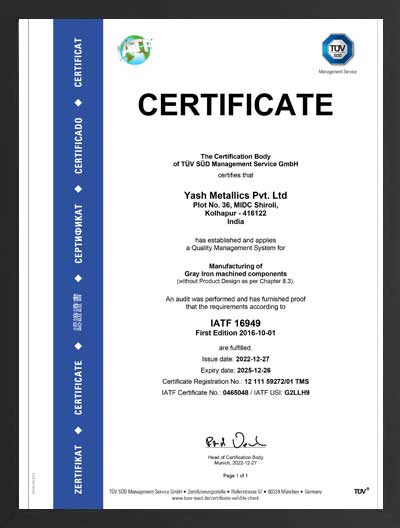 IATF 16949 Certificate Certificate